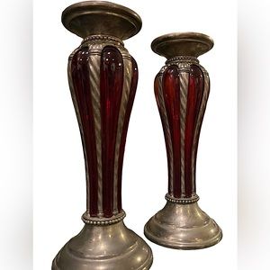 Vintage Red Glass and Silver Plated Candle Holders